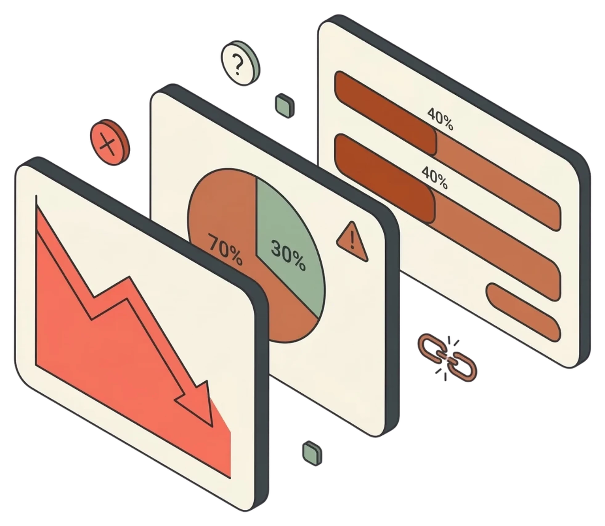 Isometric dashboard showing fragmented data and transparency issues